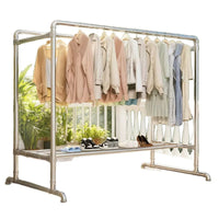 Stainless Steel Garment Rack with Wheels, Single Rod, Adjustable Height