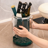 Rotating Knife Holder with Utensil Caddy for Kitchen Countertop Storage