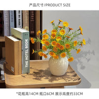 Artificial Chamomile Daisy Flower Bouquet with Ceramic Vase for Home Decor
