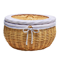 Hand-Woven Wicker Bread Basket with Lid and Liner for Food Storage and Organization