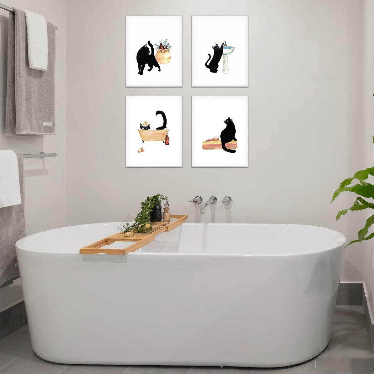 Cute Black Cat Unframed Wall Art Print for Bathroom Decor