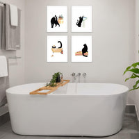 Cute Black Cat Unframed Wall Art Print for Bathroom Decor