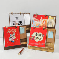 2026 Minimalist Desk Calendar with Wooden Stand and Mirror, Multifunctional Planner
