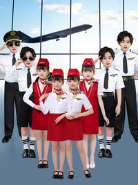 Kids' Pilot or Flight Attendant Uniform Costume Set for Role Play and Performances