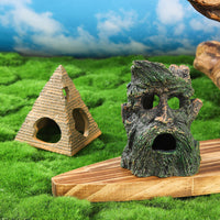 Aquarium Egyptian Pyramid Tree Hole Resin Ornament for Fish Tank Decoration