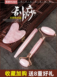 Natural Rose Quartz Gua Sha Facial Massage Tool Set for Lifting and Sculpting
