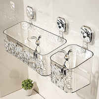 Glacier Pattern Wall-Mounted Bathroom Storage Basket with Toothbrush Holder, No-Drill Installation