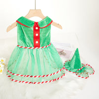 Christmas Pet Green Tulle Dress and Hat Set for Dogs