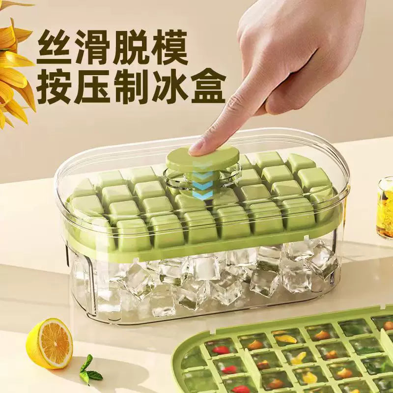 Press-Type Ice Cube Tray with Lid for Home Refrigerator, DIY Ice Box Storage Container, Quick-Freeze Ice Bag Mold