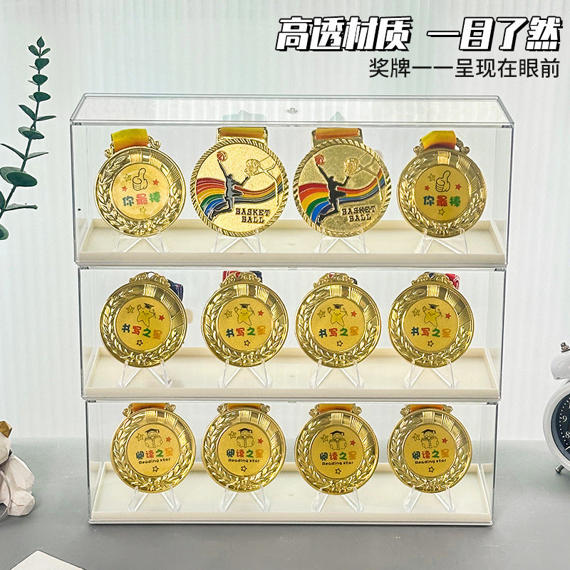 Medal Display Case with Stand for Marathon, Commemorative Coins, Badges, and Pins