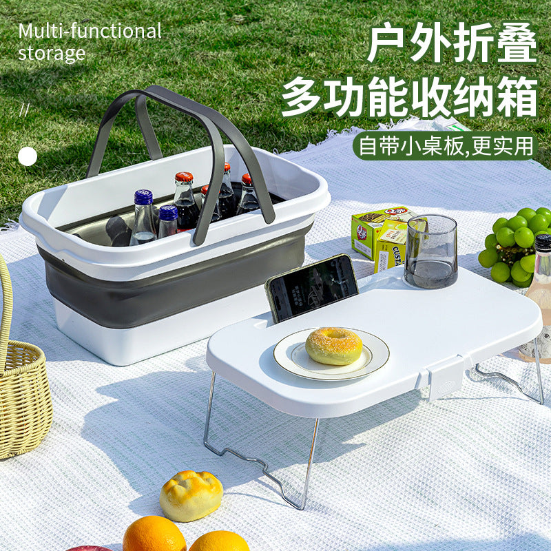 Foldable Picnic Basket with Lid, 16L Collapsible Storage Bin for Outdoor Camping & Car