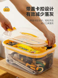 Large Capacity Plastic Storage Box with Handle and Buckle for Hardware and Sundries, Transparent Rectangular Tool Organizer