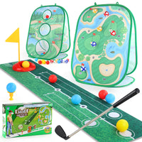 Kids 3-in-1 Golf Chipping Game Set with Beanbags and Foldable Tent