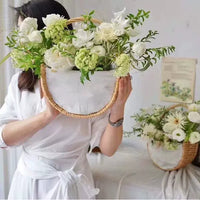 European Style Woven Bamboo Flower Basket with Handle for Floral Arrangements and Storage