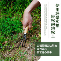 Gardening Hand Rake and Root Remover Tool Set with Wooden Handle for Loosening Soil and Weeding