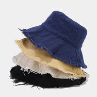 Unisex Washed Cotton Distressed Bucket Hat with Wide Brim for Summer Outdoor Beach