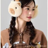 Cute Capybara Plush Earmuffs for Winter, Thickened Windproof and Cold-Proof Ear Warmers
