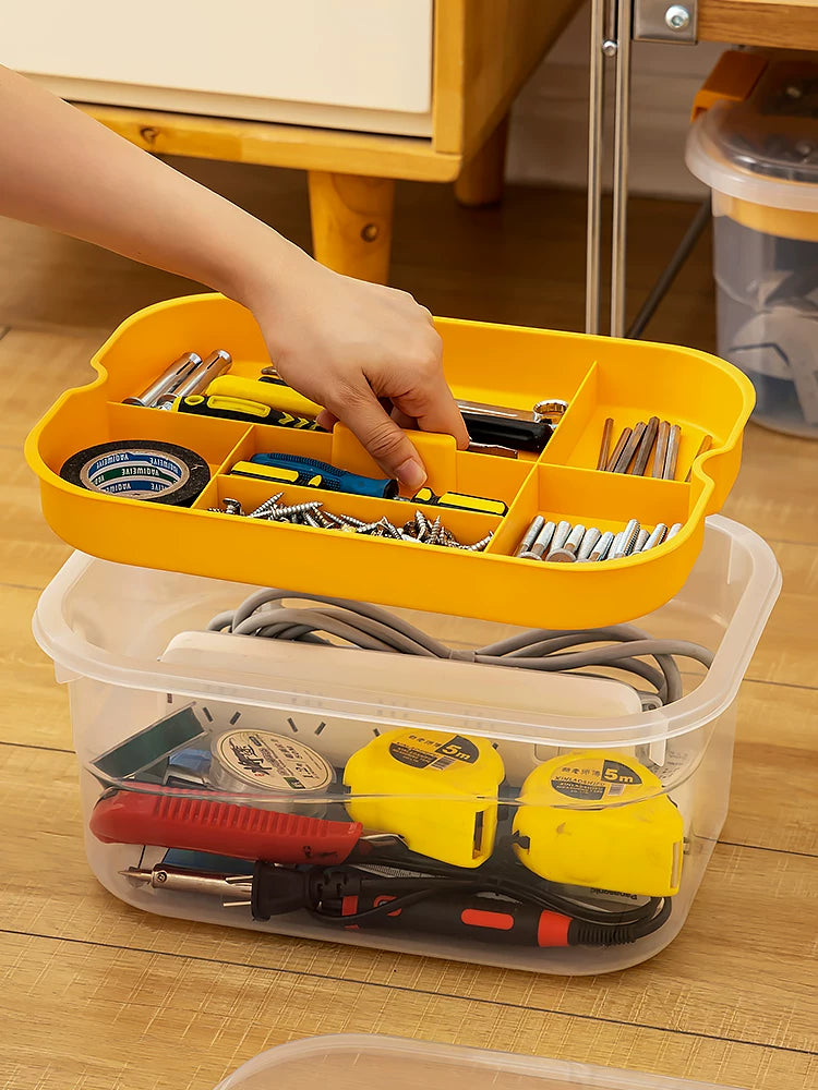 Large Capacity Plastic Storage Box with Handle and Buckle for Hardware and Sundries, Transparent Rectangular Tool Organizer