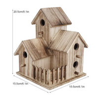 Creative Wooden Birdhouse Outdoor Bird Villa with Three Rooms Garden Bird Feeder Decoration