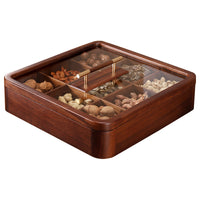 Walnut Wood 9-Compartment Snack and Candy Box with Lid, New Chinese Style Dried Fruit and Nut Organizer