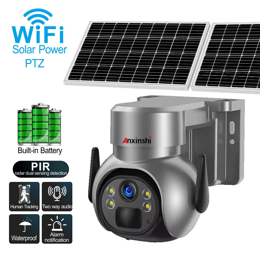 Outdoor Dual Solar Panel WiFi PTZ Battery Camera Wireless Low Power Long Standby Monitoring