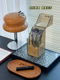Acrylic Dustproof Makeup Brush Holder with Lid for Vanity Table