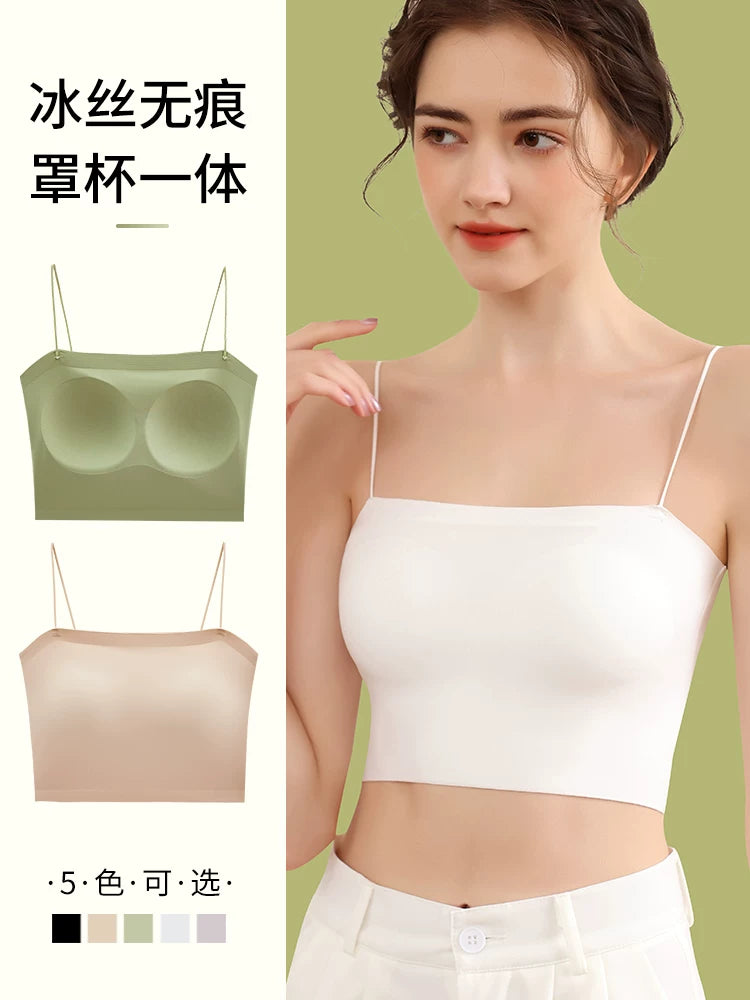 Women's Thin Strap Camisole with Built-in Padded Bra, Seamless and Backless for Summer