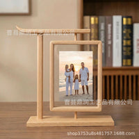 Rotatable Wooden Double-Sided Photo Frame for Desk Display