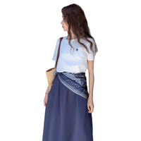 Navy Blue Paisley Waist Scarf for Dresses and Commuter Fashion