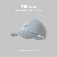 Women's Ponytail Baseball Cap Outdoor Sports R-Logo Empty Top Hat Summer Thin Breathable Soft Top Duckbill Cap