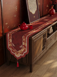 New Chinese Style Wedding Table Runner Red Chenille Fabric for Festive Home Decor