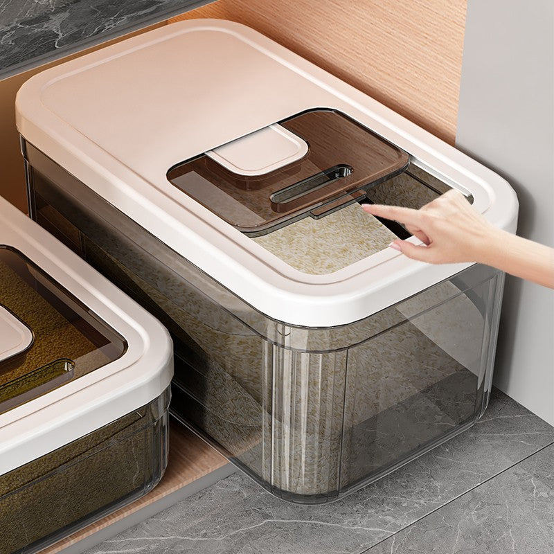 Airtight Rice Storage Container with Sliding Lid and Measuring Cup, Moisture-proof Grain Dispenser for Kitchen Pantry