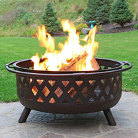 Outdoor Patio Round Fire Pit BBQ Grill with Heating Brazier and Log Grate