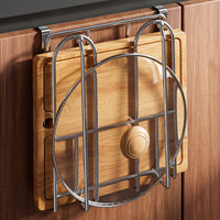 Under Cabinet Pot Lid and Cutting Board Holder, 304 Stainless Steel Kitchen Storage Rack, No-Drill Hanging Organizer