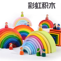 Large Wooden Rainbow Stacking Arches Building Blocks for Kids, Educational Color Recognition Toy