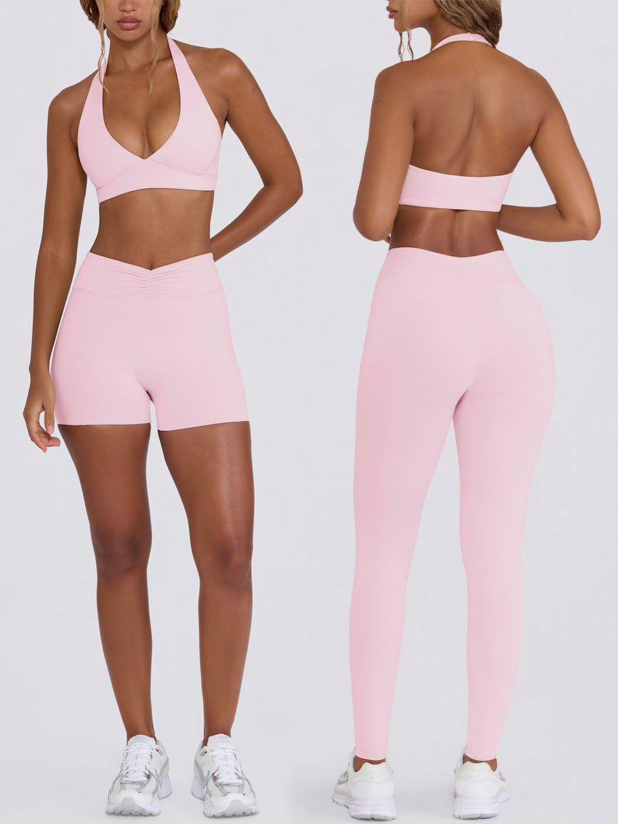 Women's Butt-Lifting Tummy Control Running Shorts & Halter Sports Bra Yoga Set