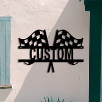 1pc Black Metal Hollow Racing Flag Decorative Ornament Ground Plug Signboard Fashion Custom Decoration