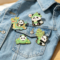 Dragon Boat Festival Panda Cartoon Metal Brooch Pin for Backpacks and Clothing