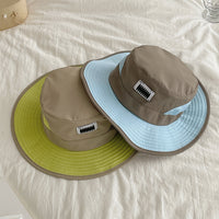 Kids/Adult Korean Style Colorblock Wide Brim Sun Hat with Detachable Neck Flap for Outdoor Hiking