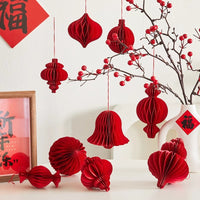 Chinese New Year Honeycomb Lanterns Christmas Tree Ornaments Red Paper Lanterns Small Pendants Mall Decorations