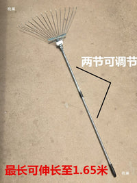Garden Telescopic Iron Rake with Long Handle, Adjustable Width for Leaves, Weeds, and Grass