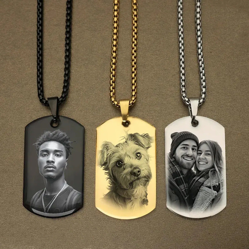 Customizable Stainless Steel Dog Tag Photo Pendant Necklace for Men and Women