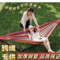 Portable Hammock with Stand for Indoor Outdoor Camping, Reinforced Canvas Swing Bed