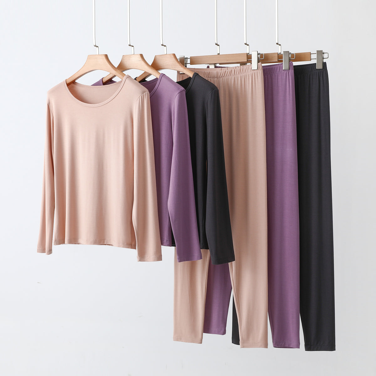 Women's Modal Thermal Underwear Set Thin Long Sleeve Top and Pants