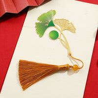 Creative Metal Painted Bookmark Chinese Style Leaf Brass Tassel Retro Student Gift Stationery