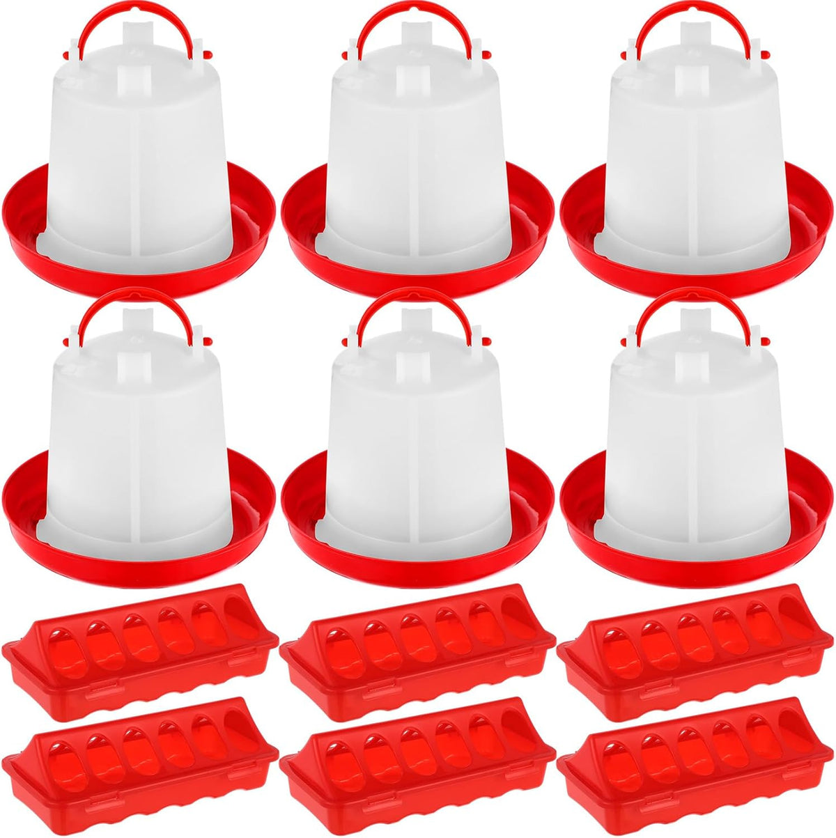 12-Piece Poultry Feeder and Waterer Set with Flip-Top Design for Chickens, Ducks, and Geese