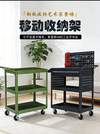 3-Tier Metal Utility Cart with Storage for Workshop, Garage, or Home