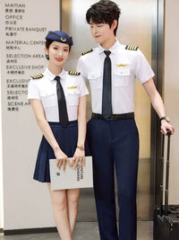 Unisex Short Sleeve Pilot Uniform Shirt for Flight Attendants and Railway Crew