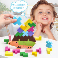 Wooden Hedgehog Stacking Game for Kids, Educational Animal Balance Blocks Toy