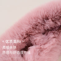 Faux Rabbit Fur Double Ball Winter Plush Scarf for Women, Cross Solid Color Warm Neck Warmer